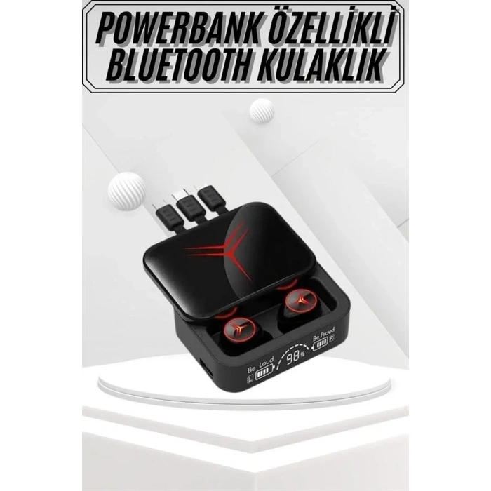 Şık Bluetooth Kulaklık Powerbank Özellikli 2si 1 Arada