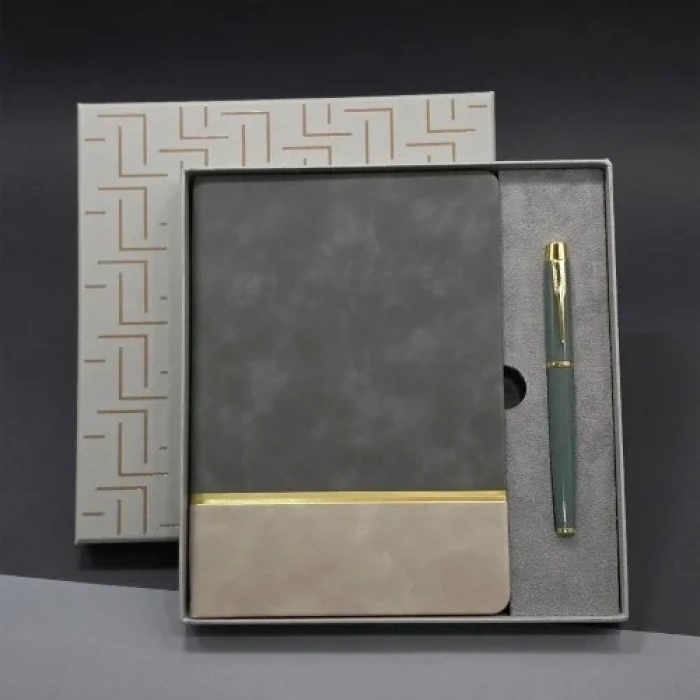 Şık Defter Kalem Seti Gri Desenli 1 Adet