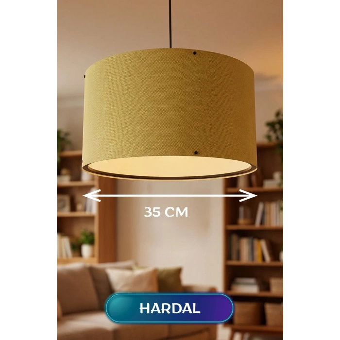 Şık Hardal Kumaş Başlıklı Sarkıt Avize 35 Cm İç Mekan