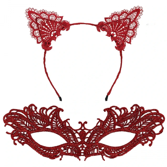 Stylish Red Lace Mask and Crown Set No. 5 - Masked Ball & Special Events (5365)