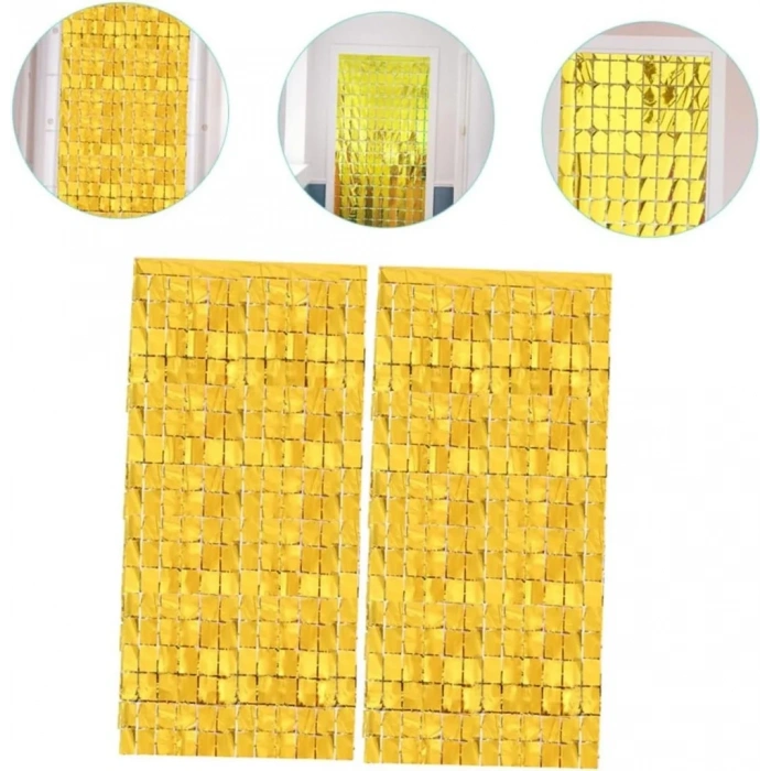 Şık Metalize Altın Renk Kapı Perdesi 1x2 Metre Dekorasyon