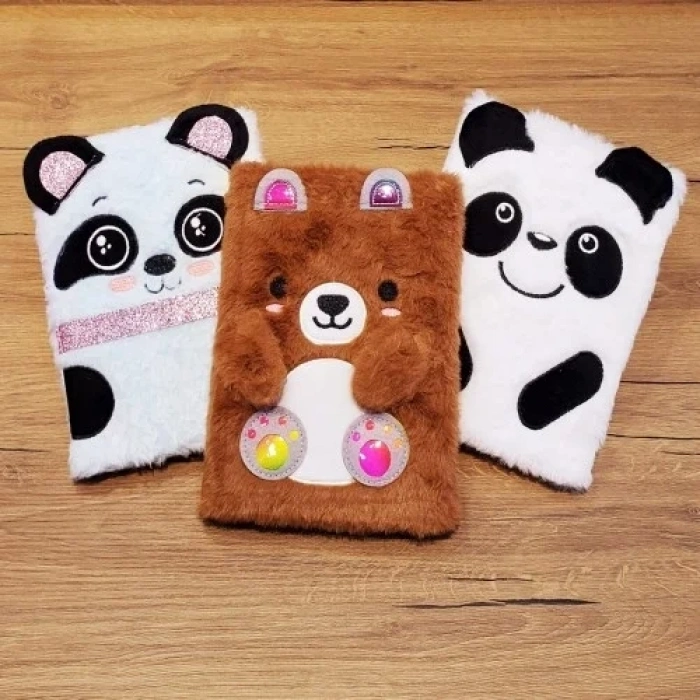 Şık Panda Tasarımlı Peluş Defter 21 Cm X 15 Cm