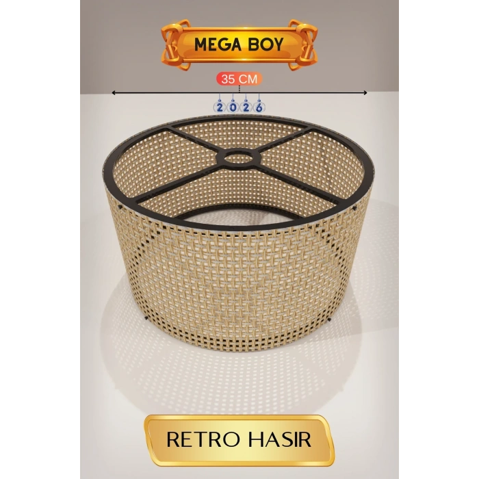 Şık Retro Hasır Lambader Başlığı 35 Cm Modern Dekor