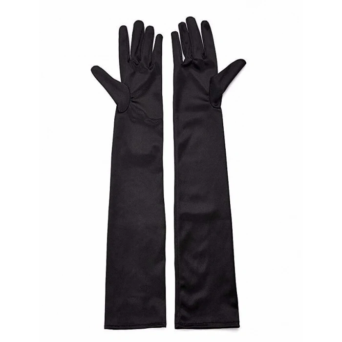 Şık Siyah Kumaş Eldiven 40 Cm Yetişkinler İçin