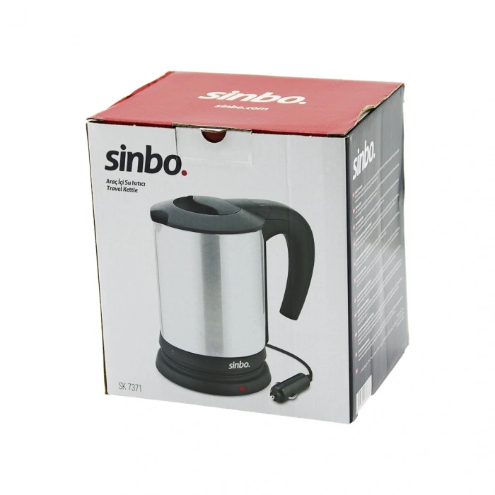 SİNBO SK-7371  12V  ARAÇ İÇİ KETTLE  PASLANMAZ ÇELİK  SU ISITICISI  0.8LT   120W   ÇAKMAKLIK FİŞLİ   PLASTİK KAPAK - KULP (5365)