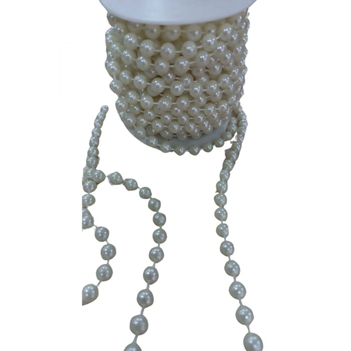 Sıralı Yuvarlak İnci En 1 Cm Krem 1 Metre