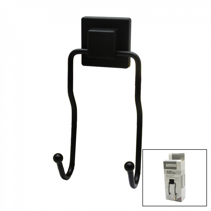 SİYAH - 2Lİ METAL SARKIK ASKI KARE GÜÇLÜ YAPIŞKANLI 8X9X19CM (5365)