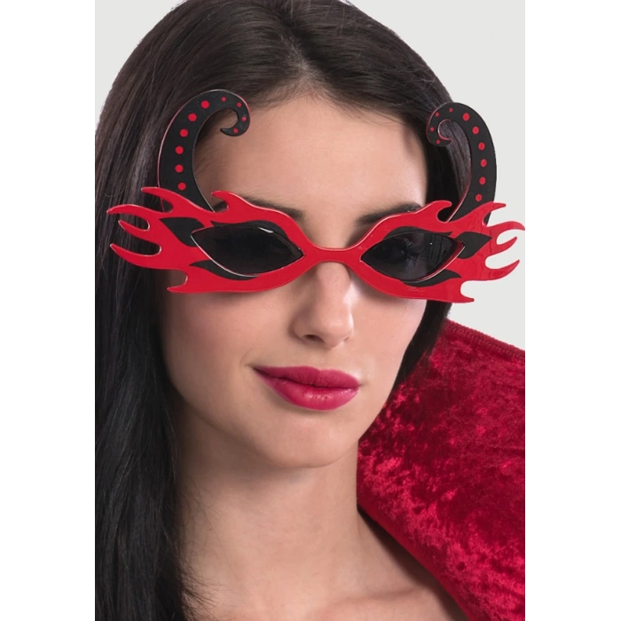 Siyah Boynuzlu Kırmızı Renk Alevli Parti Gözlüğü 21x10 cm (5365)
