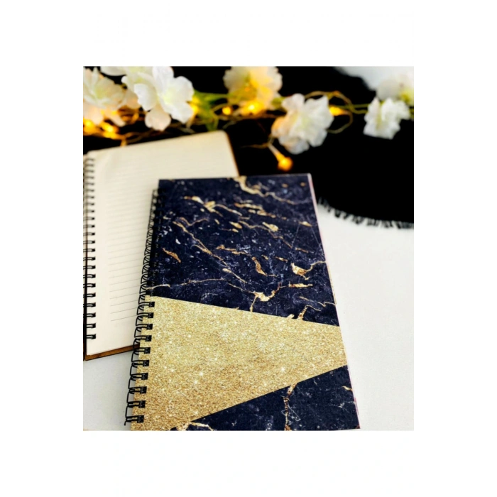 Siyah Gold Baskılı Ahşap Defter