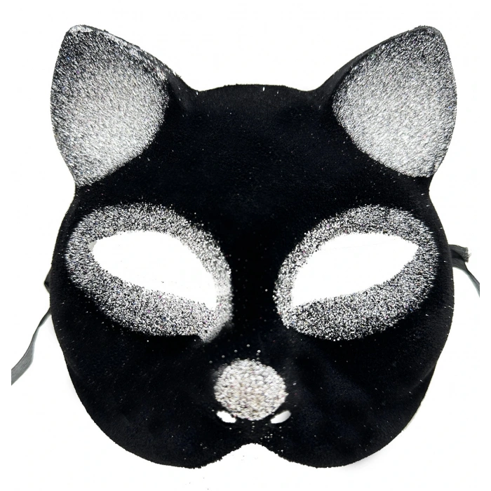 Black Silver Glitter Cat Mask