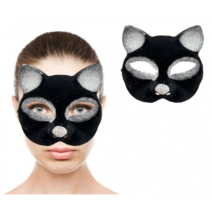 Black Silver Glitter Cat Mask