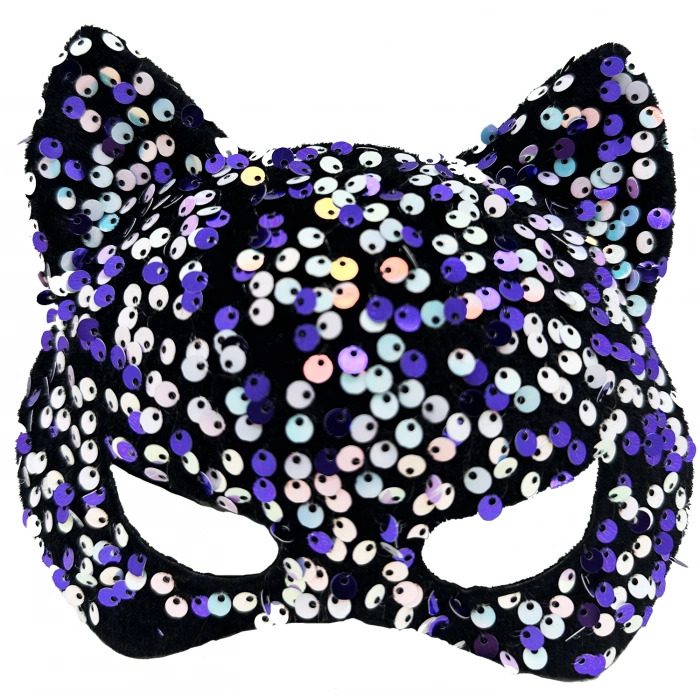 Black Velvet Purple White Sequin Party Mask