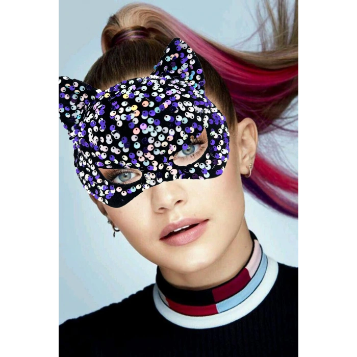 Black Velvet Purple White Sequin Party Mask