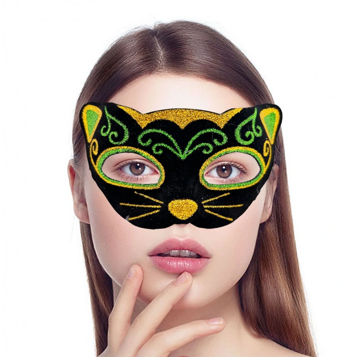 Black Velvet Yellow Green Glitter Cat Mask