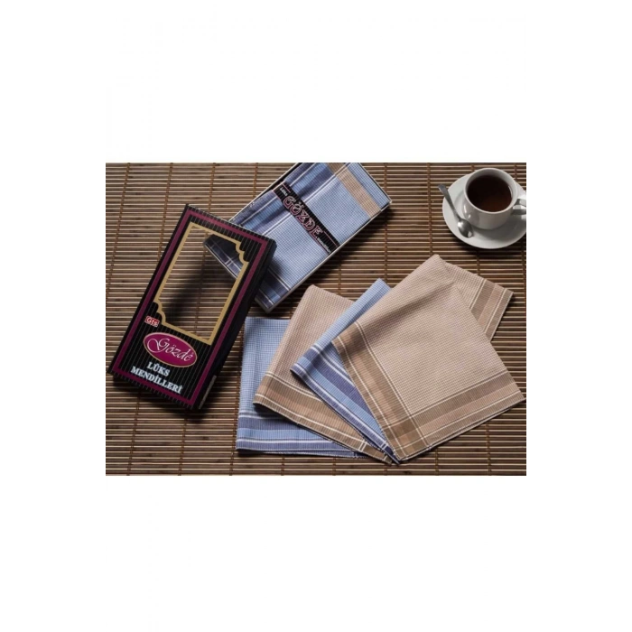 Siyah Kutulu 42x42 cm Düzine 12 Adet Kumaş Mendil-GM 07