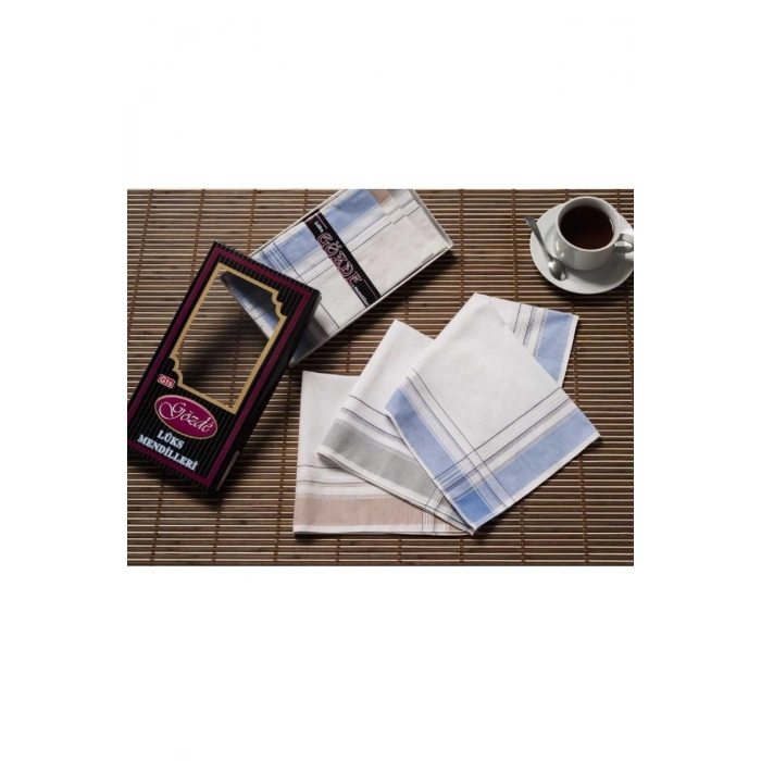 Siyah Kutulu 42x42 cm Düzine 12 Adet Kumaş Mendil-GM 08