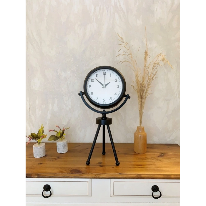 Siyah Metal Mini Tripod Dekoratif Masa Saati 45×26 cm