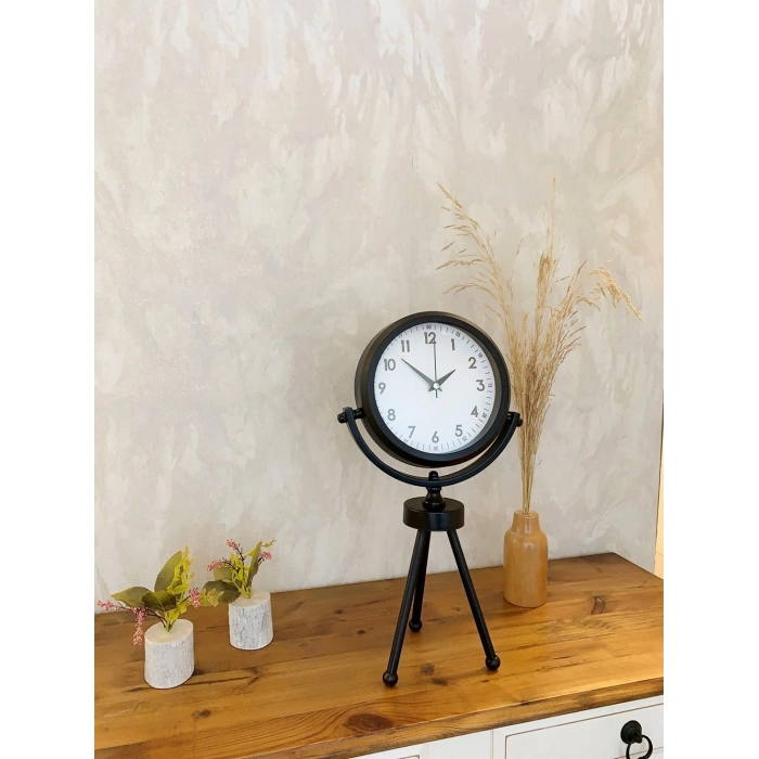 Siyah Metal Mini Tripod Dekoratif Masa Saati 45×26 cm