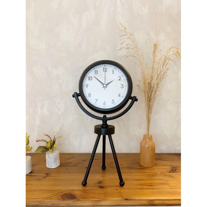 Siyah Metal Mini Tripod Dekoratif Masa Saati 45×26 cm