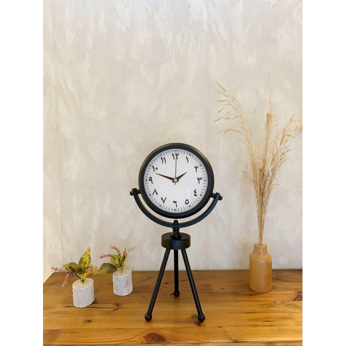 Siyah Metal Mini Tripod Farsça Masa Saati 45×26 cm