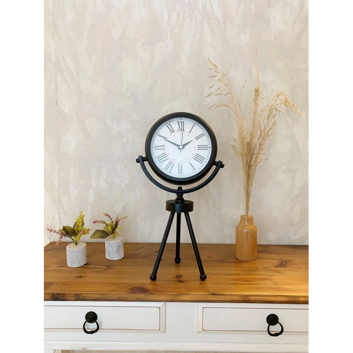 Siyah Metal Mini Tripod Modern Masa Saati 45×26 cm