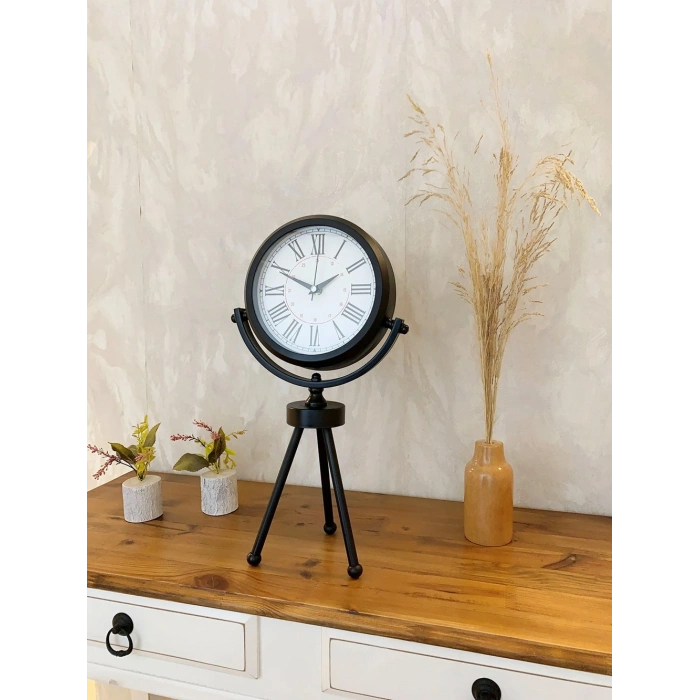 Siyah Metal Mini Tripod Modern Masa Saati 45×26 cm