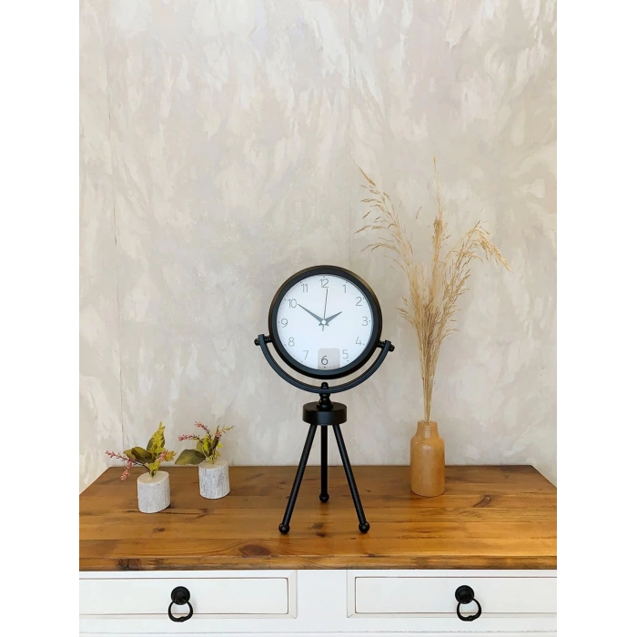 Siyah Metal Mini Tripod Zarif Masa Saati 45×26 cm