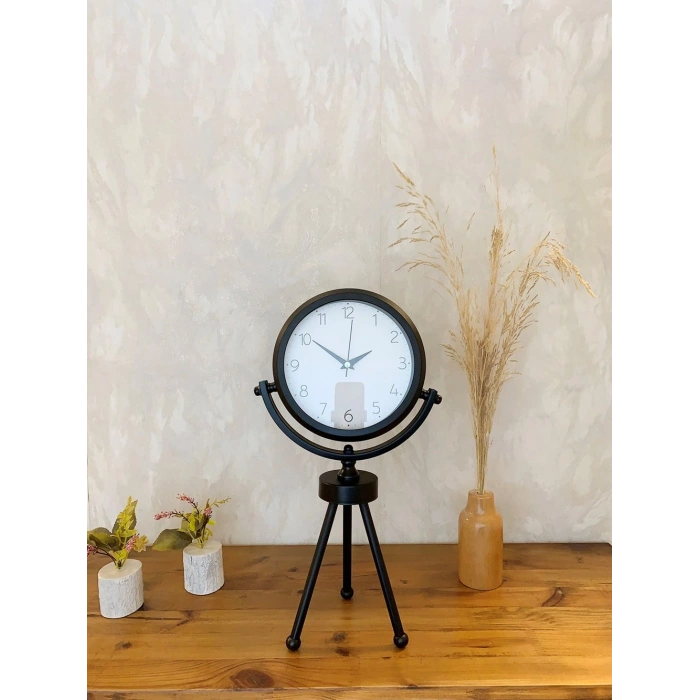 Siyah Metal Mini Tripod Zarif Masa Saati 45×26 cm