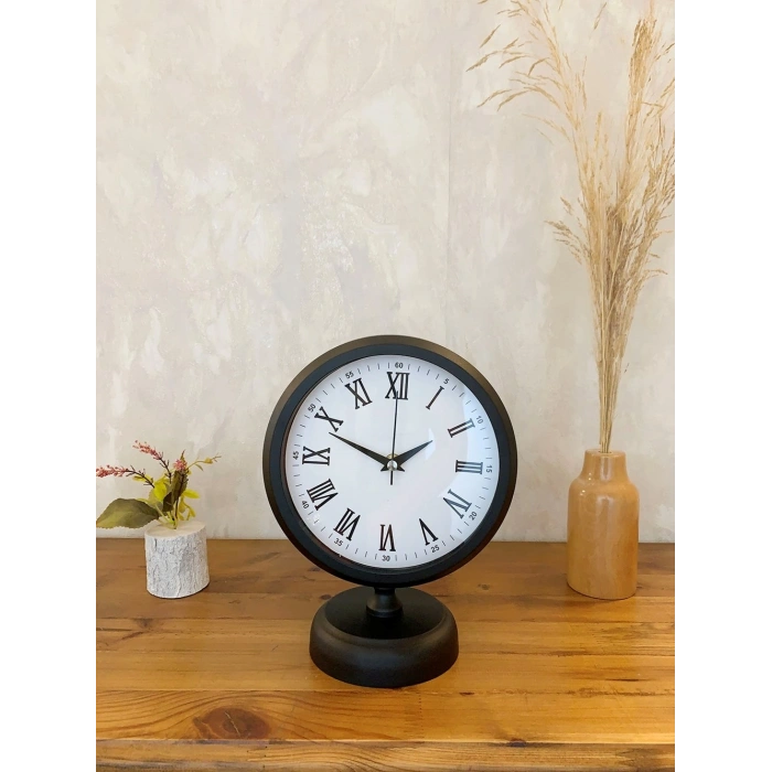 Siyah Metal Roma Rakamlı Masa Saati 25×20 cm