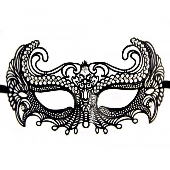 Black Color Laser Cut Crystal Stone Metal Ball Party Venetian Mask (5365)
