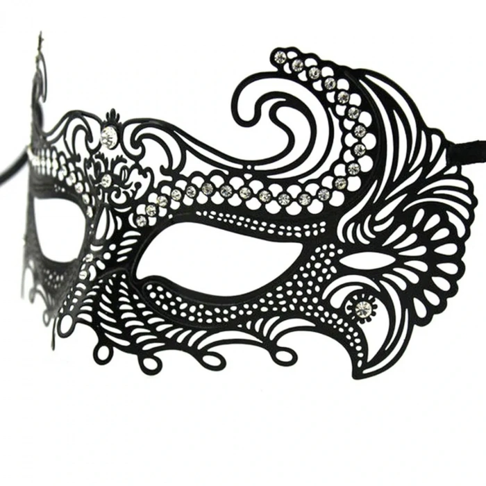Black Color Laser Cut Crystal Stone Metal Ball Party Venetian Mask (5365)