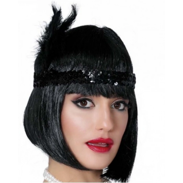 Siyah Renk Tüylü Çarliston Saç Bandı Kafa Bandı (5365)