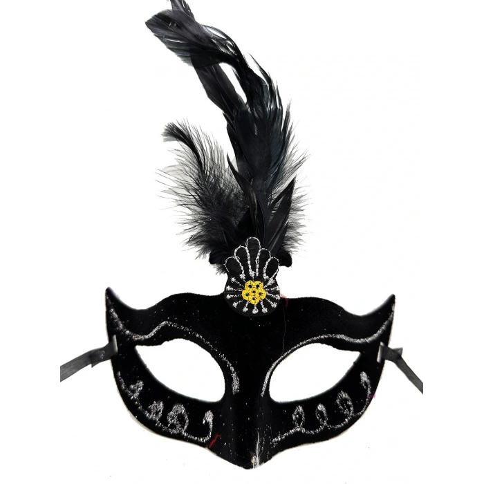 Black Feathered Suede Party Mask