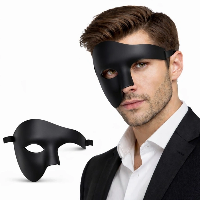 Siyah Yarım Erkek Maske – Phantom Parti &amp;amp; Balo Maskesi (5365)