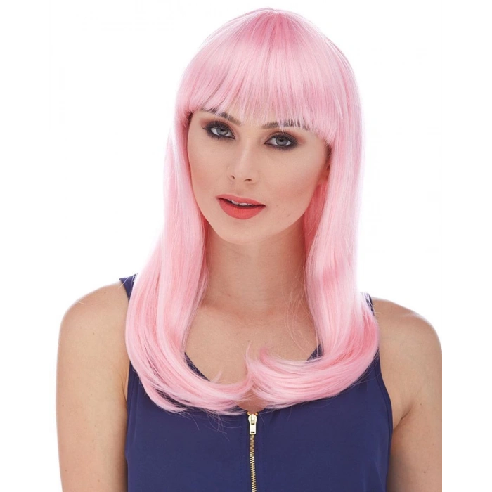 Soft Pembe Renk Uzun Düz Parti Peruğu (5365)