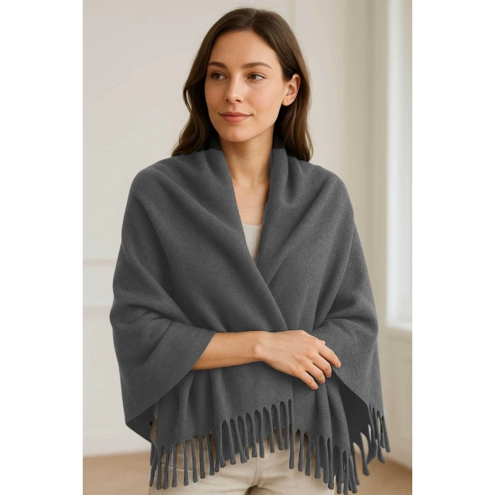 Softiva Polar Omuz Şalı 70x180 cm Unisex Kışlık Şal Antrasit Gri