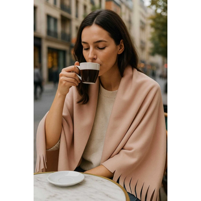 Softiva Polar Omuz Şalı 70x180 cm Unisex Kışlık Şal Pudra