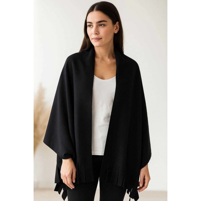 Softiva Polar Omuz Şalı 70x180 cm Unisex Kışlık Şal Siyah