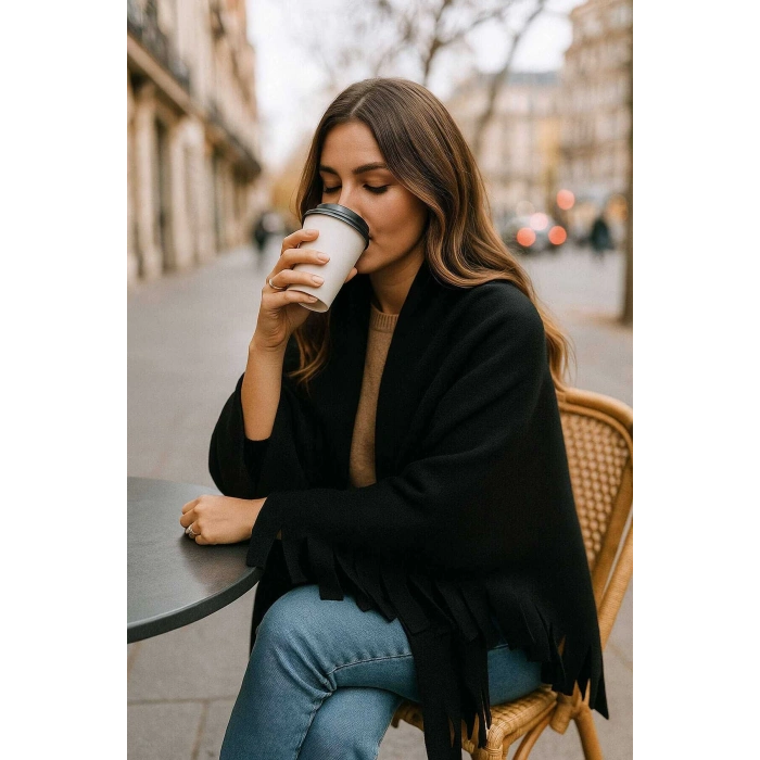 Softiva Polar Omuz Şalı 70x180 cm Unisex Kışlık Şal Siyah