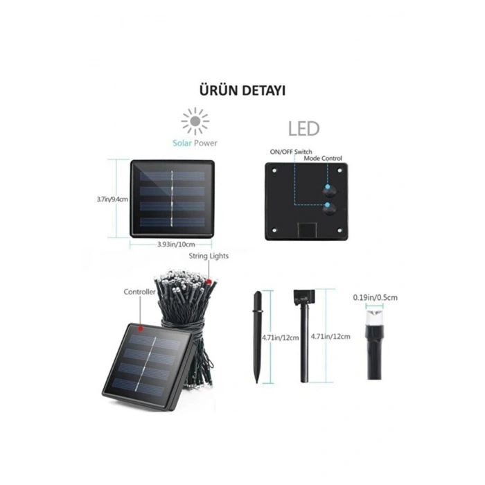 Solar 120 Ledli 10 Metre Gün Işığı Bahçe Aydınlatma Dekorasyon Güneş Enerjili Led Sarı Işık