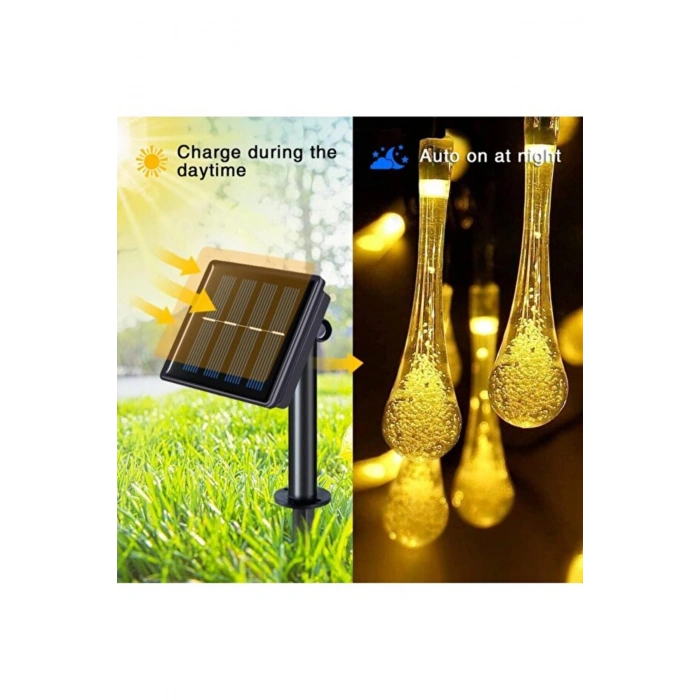 Solar 5 Metre 20 LED Günışığı Damlacık Işıkları, Güneş Enerjili LED Işıklar Dış Mekan