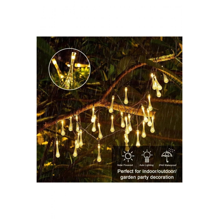 Solar 5 Metre 20 LED Günışığı Damlacık Işıkları, Güneş Enerjili LED Işıklar Dış Mekan