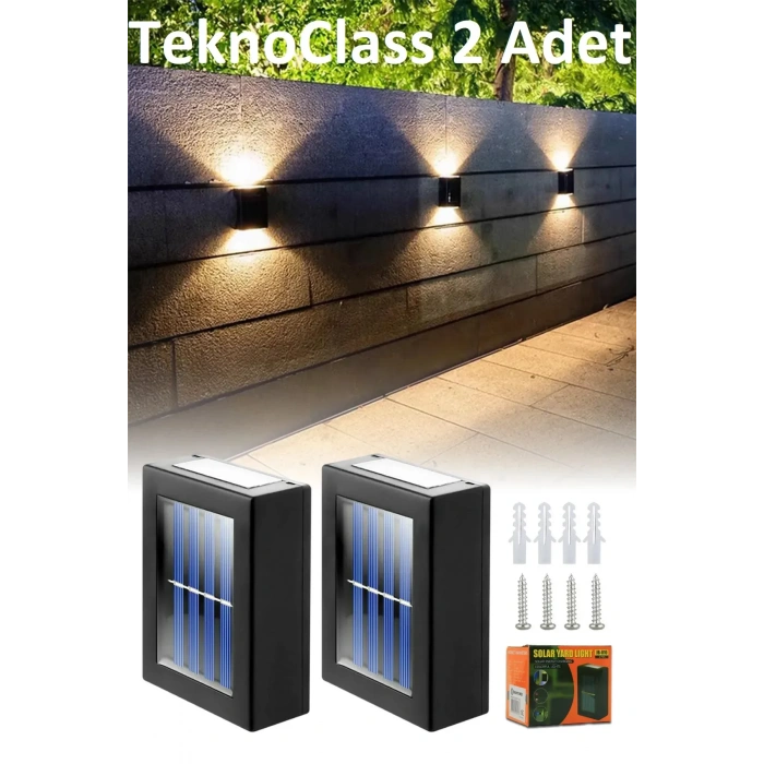 Solar Çift Taraflı Duvar Lambası Güneş Enerjili Aydınlatma Dekorasyon Aplik Işık 2 Li (5365)
