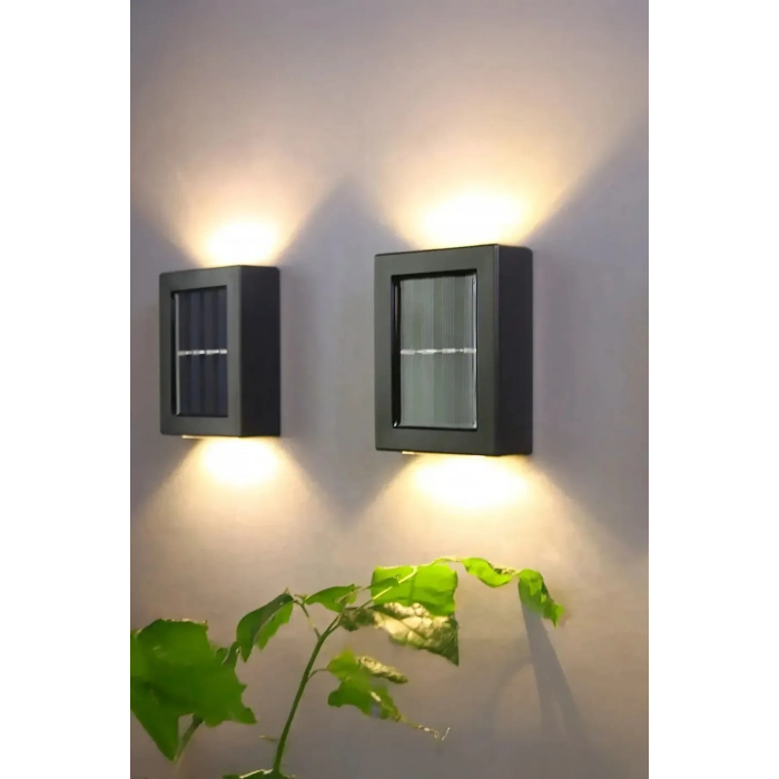 Solar Çift Taraflı Duvar Lambası Güneş Enerjili Aydınlatma Dekorasyon Aplik Işık 2 Li (5365)