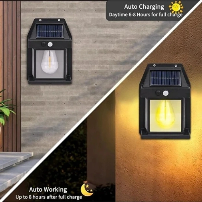 Solar Rustik Ampullü Duvar Lambası - Gün Işığı