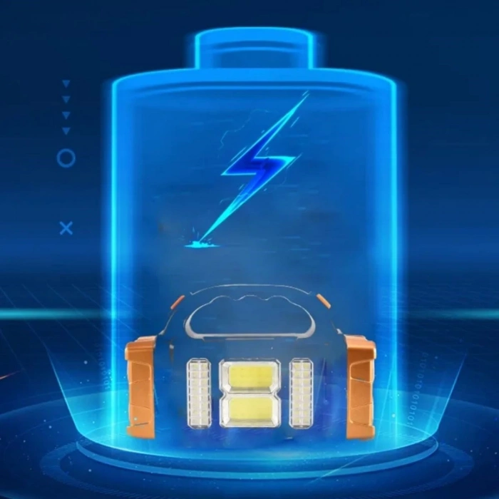 Solar ve USB Şarjlı LED + COB El Feneri | 1500 mAh Şarjlı Taşınabilir Çalışma Işığı–Su Geçirmez (5365)