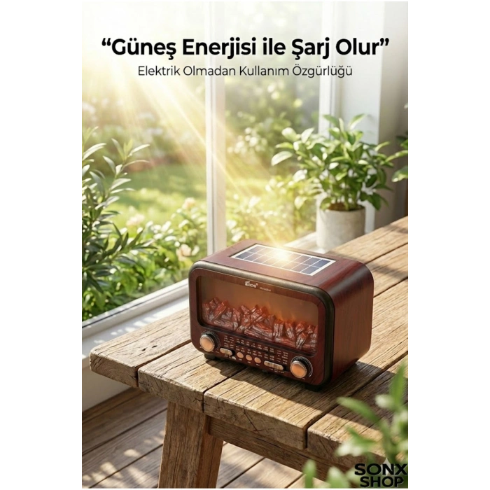Şömine Alev Efektli  Bluetooth Hoparlör Radyo – Güneş Enerjili