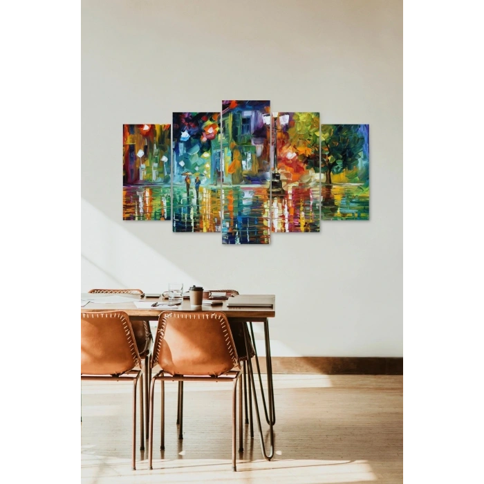 Sonbahar Yağmur Manzarası 5 Parçalı Mdf Tablo 60 x 100