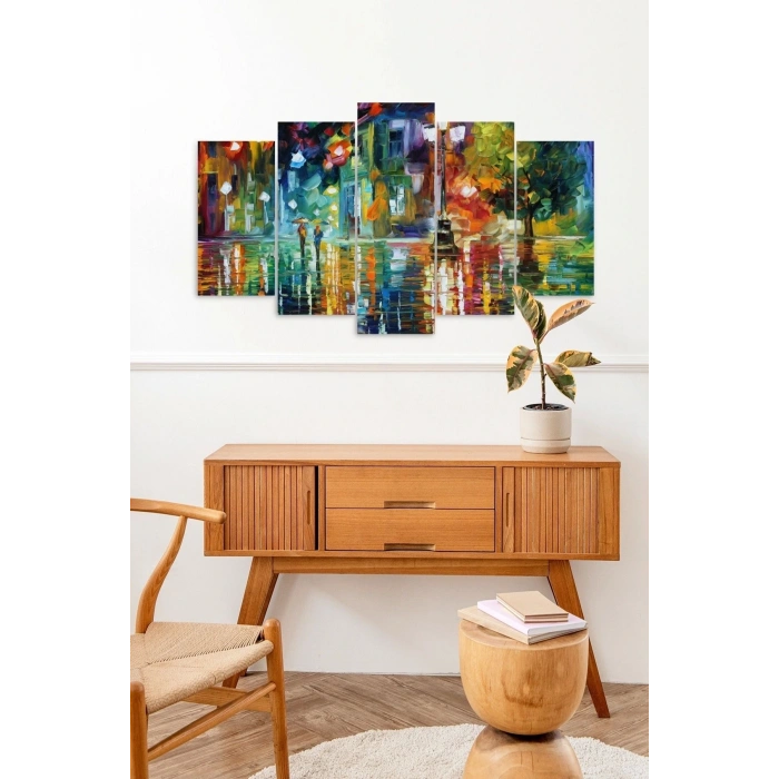 Sonbahar Yağmur Manzarası 5 Parçalı Mdf Tablo 60 x 100