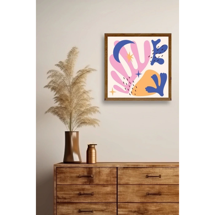 Soyut Ahşap Çerçeveli Tablo 50 x 50